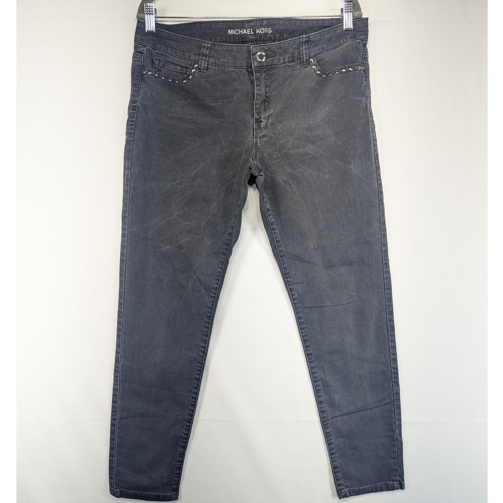 MICHAEL KORS Studded Grey Wash Denim Jeans Women's Size 10P Skinny Fit
